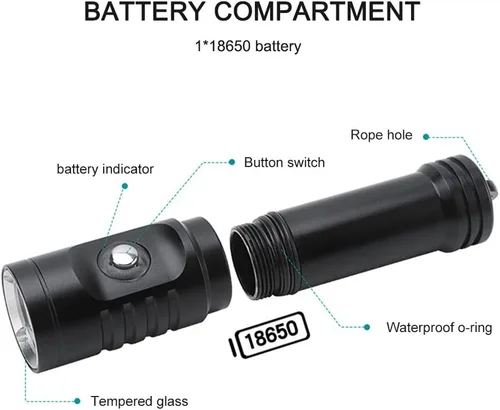 Miniatura 4 de Linterna de buceo de 10000 lúmenes, luz de buceo IPX8, impermeable, recargable, 3 modos, linterna submarina, linterna LED submarina profesional