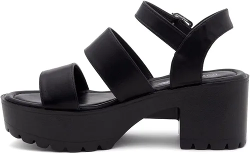 Miniatura 3 de Herstyle Sandalias de tacón de bloque para mujer, puntera abierta, dos bandas, suela de lengüeta de moda, zapatos de tacón de plataforma con correa