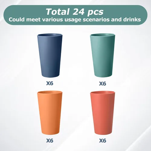 Miniatura 3 de Juego de 24 vasos de plástico irrompibles, vasos de plástico reutilizables de 20 onzas, vasos de agua apilables, vaso para beber para cocina
