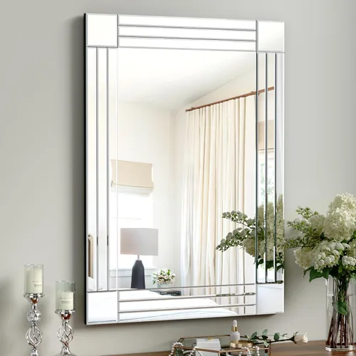 Miniatura 28 de Espejo Decorativo de Cristal - Rectángulo de 16 x 20 pulgadas, Precioso Espejo Plateado, Espejo de Diamante Triturado para Decoración de Pared