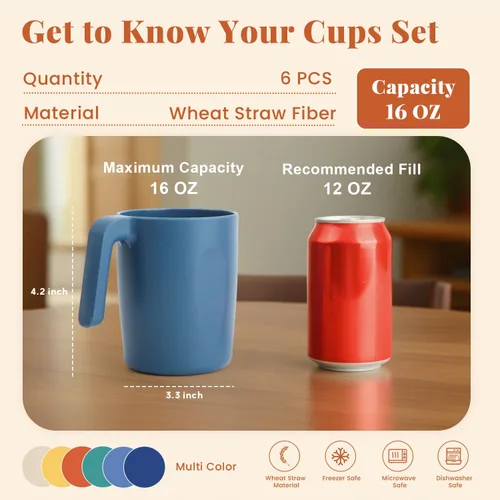 Miniatura 2 de Homienly Tazas de café de paja de trigo, alternativa a las tazas de café de plástico, juego de 6, tazas de café para acampar irrompibles, tazas