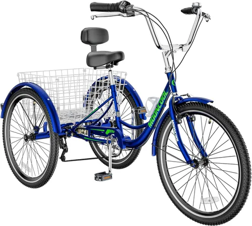 Miniatura 7 de MOPHOTO Triciclo para adultos de 7 velocidades, 20/24/26 pulgadas, triciclo para adultos con canasta trasera grande, 350 libras de capacidad