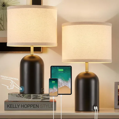 Miniatura 10 de GyroVu Lámpara de noche con puerto USB, lámpara de mesa con control táctil para dormitorio, lámpara de mesita de noche moderna regulable