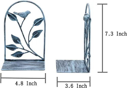 Miniatura 4 de OwlGift Sujetalibros rústicos de hierro fundido con diseño de pájaro para estantes, sujetalibros antideslizante, tapón de metal resistente