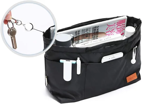 Miniatura 18 de iN Organizador de bolso con cremallera de tela de nailon para mujer, Beige