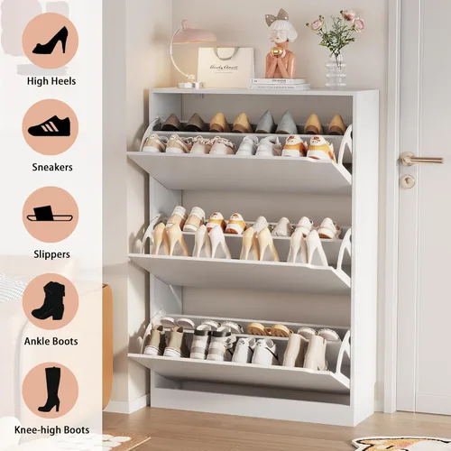 Miniatura 7 de Armario de almacenamiento de zapatos, organizador de zapatos de madera para entrada con 3 cajones abatibles, zapatero independiente con estante