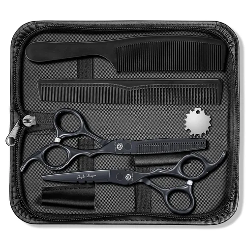 Miniatura 12 de Purple Dragon Profesional de Japón Juego de Tijeras de Peluquería 440C para Salón de Corte y Tijeras de Adelgazamiento para Barbería con Bolsa