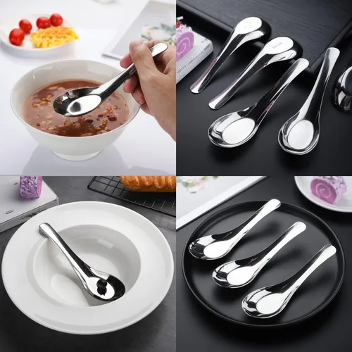 Miniatura 8 de Cucharas de sopa de acero inoxidable, juego de 12 cucharas de sopa china, cuchara de caldo plateada, pulido con espejo