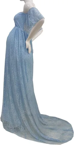 Miniatura 4 de Vestido de maternidad para mujer, con encaje, fotografía, vestido de embarazada, con volantes, largo, para sesión de fotos