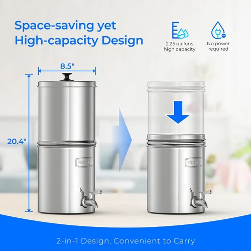 Miniatura 7 de Waterdrop TK-AB Sistema de filtro de agua por gravedad, estándar NSF/ANSI 42 y 372, reduce el cloro, sistema de acero inoxidable con filtración