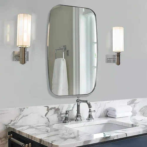 Miniatura 182 de ANDY STAR Espejo de baño de níquel cepillado, espejo ovalado de 20 x 30 pulgadas para baño, espejo oblongo de níquel cepillado con marco de metal