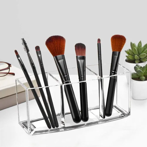 Miniatura 2 de Organizador de brochas de maquillaje acrílico con 3 ranuras