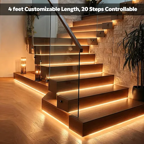 Miniatura 6 de ES32 Luces de paso con sensor de movimiento para interiores, tira de LED COB lineal blanca cálida de 3000 K para escaleras cortables de 4 pies, 20