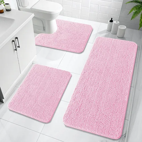 Miniatura 37 de OLANLY Juego de Alfombras de Baño de 3 Piezas, Tapetes de Baño de Chenilla Suave y Absorbente y Alfombra de Contorno en Forma de U para Inodoro
