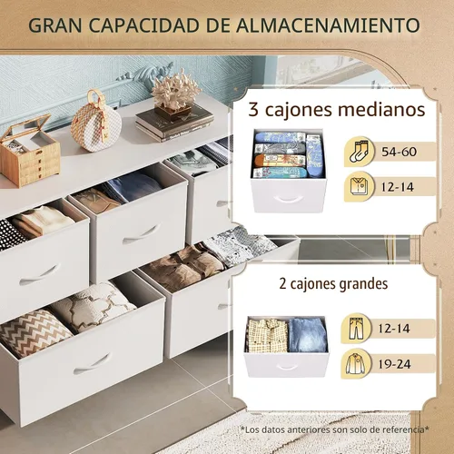 Miniatura 4 de WLIVE Cómoda para dormitorio con 5 cajones, cajonera ancha, cómoda de tela, unidad de organización de almacenamiento con contenedores de tela