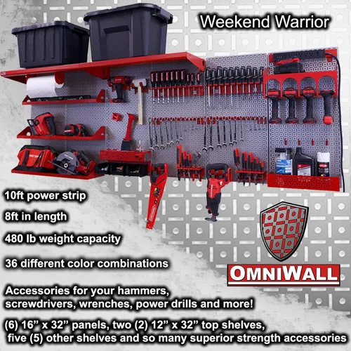 Miniatura 2 de OmniWall Weekend Warrior Ultimate Tool Kit - Sistema de Almacenamiento de Pared de Tablero de Clavos de Metal de 96" x 32" Negro/Naranja