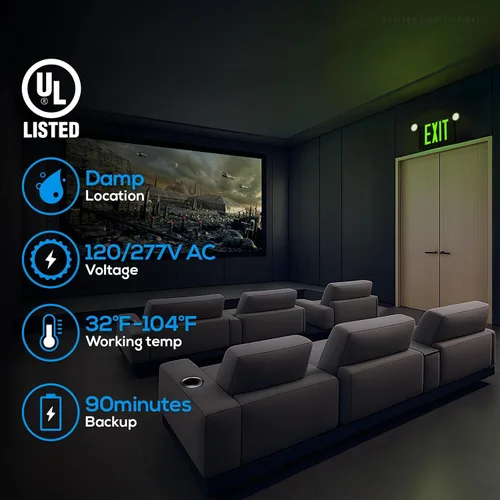 Miniatura 2 de TORCHSTAR Letrero de salida LED verde con luces de emergencia, UL924, luz de salida de emergencia con batería de respaldo, letrero de salida