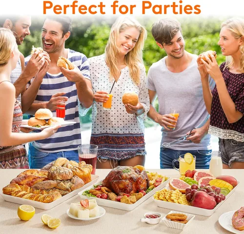 Miniatura 4 de Lifewit Bandeja de plástico para suministros de fiesta, bandejas blancas de 15 x 10 pulgadas para servir alimentos, plato grande reutilizable