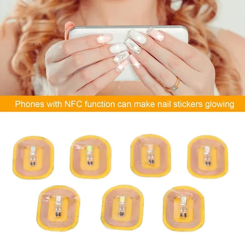 Miniatura 4 de NFC - Adhesivos para uñas, 7 unidades de calcomanías LED brillantes, material ABS, estilo moderno, color amarillo