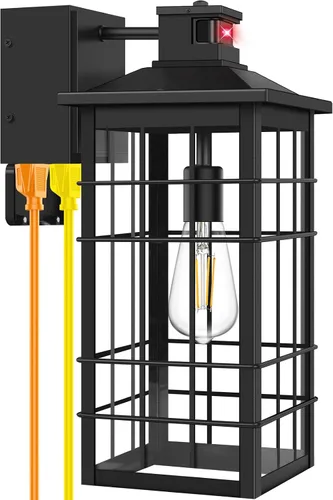 Miniatura 10 de Lámpara exterior con sensor de movimiento para montaje en pared, de bronce aceitado del anochecer al amanecer, impermeable, con base E26, linterna