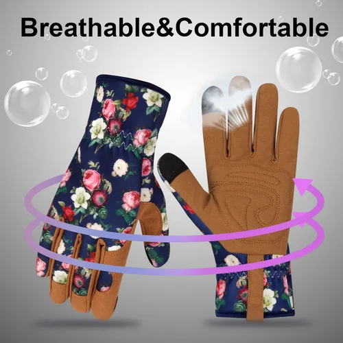 Miniatura 4 de Guantes de Jardinería de Cuero MERTURN para Mujeres, Guantes de Jardín a Prueba de Espinas, Guantes de Trabajo Compatibles con Pantalla Táctil, Azul