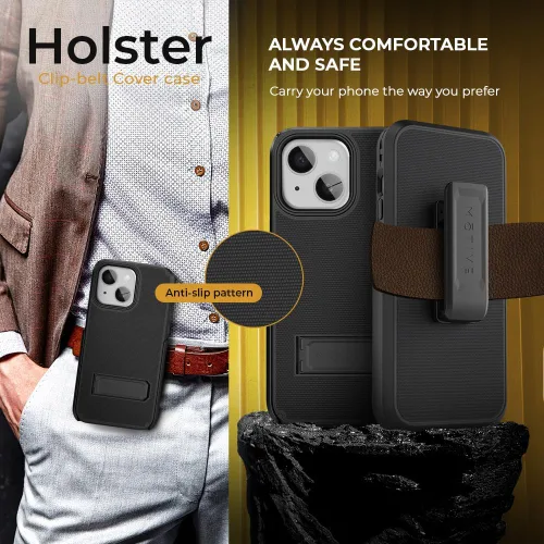 Miniatura 2 de MOTIVE Funda para iPhone 15 con clip para cinturón, magnética compatible con MagSafe, combo de funda de carcasa a prueba de golpes, funda para Negro