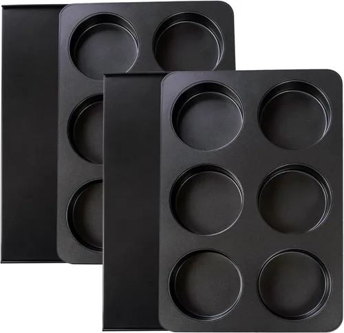 2 moldes para magdalenas con tapa, antiadherente de 3.6 pulgadas, molde recto para magdalenas para 6 tazas, molde para panecillos de hamburguesas 2