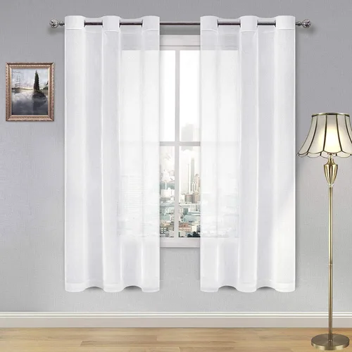 Miniatura 155 de DWCN Cortinas traslúcidas color verde frijol para sala de estar y dormitorio - Cortinas voile con aspecto de lino sintético con ojales en la parte
