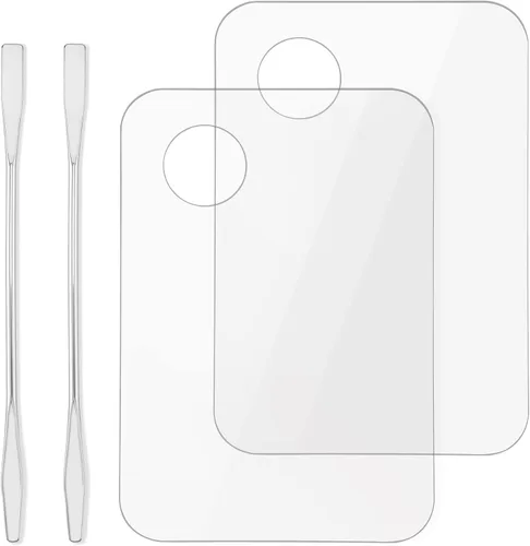 Paleta de maquillaje cosmético acrílico, bandeja de mezcla de maquillaje con espátula de maquillaje, espejo de metal para salón de belleza, paleta
