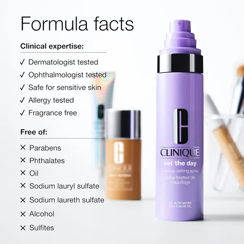 Miniatura 4 de Clinique Set The Day - Spray fijador de maquillaje con agua de aloe + antioxidantes, establece el maquillaje todo el día, calmante e hidratante, sin