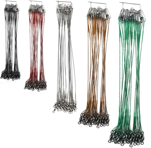 Miniatura 10 de Líderes de pesca de acero inoxidable, línea líder de pesca con giratorios y clips para agua salada y agua dulce, 31 libras por pieza, 6 pulgadas, 7