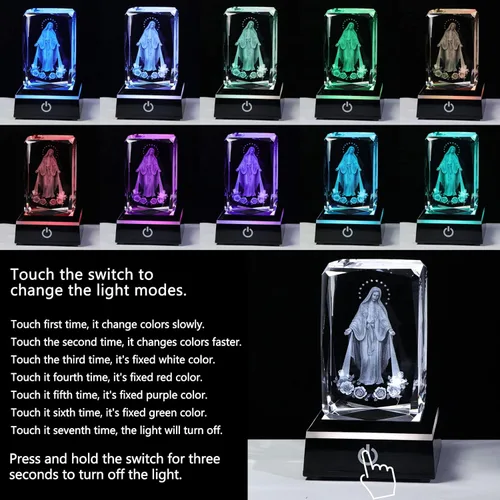 Miniatura 2 de Movdyka Estatua de cristal 3D de Virgen María, regalos religiosos para mujeres y hombres, figura religiosa con grabado láser cristiano, adornos