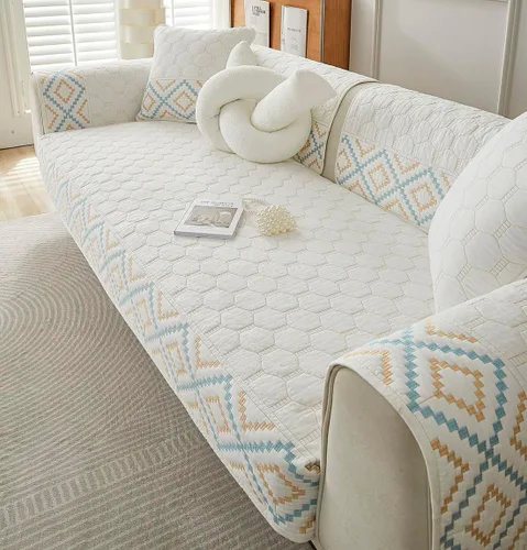 Miniatura 8 de vctops Funda de sofá bordada con diamantes 100% de algodón, acolchada y suave, antideslizante, lavable, protector de muebles (gris, 28 x 28 pulgadas)