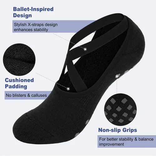 Miniatura 2 de CTHH 6 pares de calcetines de pilates, calcetines de yoga antideslizantes para mujeres, pilates, Pure Barre, hospital, entrenamiento descalzo