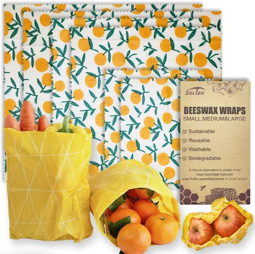 Miniatura 19 de Zelten Envolturas reutilizables de cera de abejas (3 paquetes, 3 tamaños S, M, L) sin plástico y silicona, envoltura ecológica, papel de cera