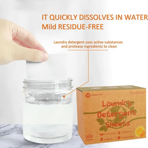 Miniatura 3 de Hojas de detergente para ropa Freelivity, 300 hojas Limón Naranja - Suministros de detergente para ropa sin líquido, hipoalergénico, ecológico, sin