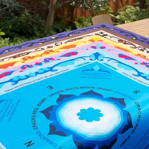 Miniatura 6 de Mahjong - Tapete para mesa, tapete de neopreno Mahjong de 33 x 33 pulgadas con reglas, tapete antideslizante de reducción de ruido Mah Jongg con Azul