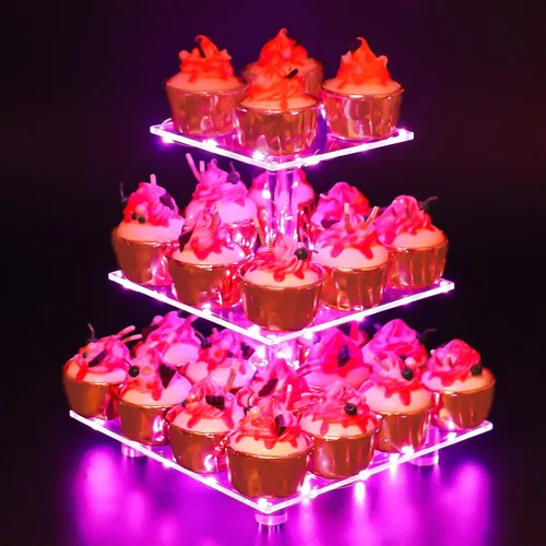 Miniatura 9 de YestBuy Soporte de Cupcakes Acrílico de 4 Niveles Soporte de Pasteles para Té de la Tarde Soporte Grande para Cupcakes Torre de Cupcakes Soporte Azul