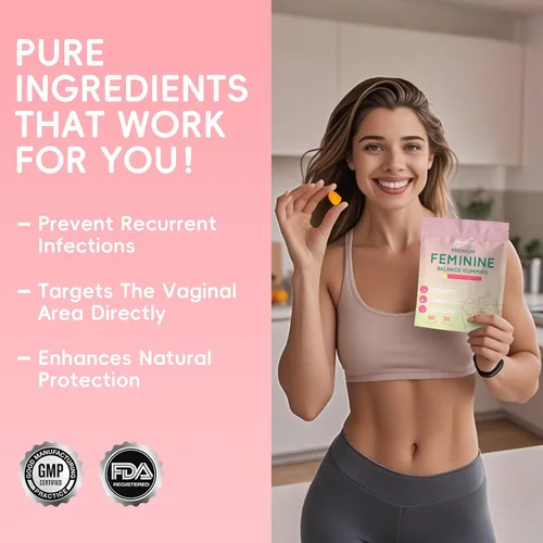 Miniatura 8 de Gomitas de equilibrio femenino: apoyo prémium para la salud del pH de las mujeres con refuerzo inmunológico y energético, veganas, sin gluten, sabor