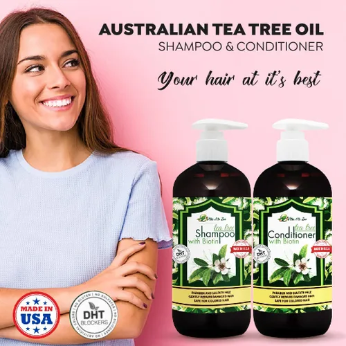 Miniatura 2 de Juego de champú y acondicionador de aceite de árbol de té y biotina para hombres y mujeres Fórmula de fuerza profesional Refresca y estimula