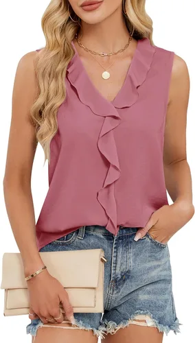 Miniatura 6 de Blooming Jelly Camiseta sin mangas con cuello en V y volantes para mujer