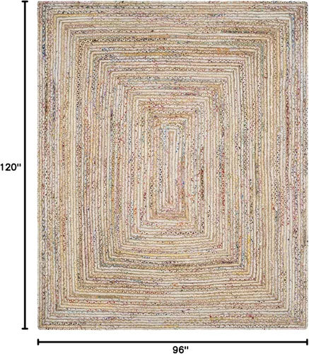 Miniatura 2 de SAFAVIEH Alfombra 8x10 - Colección Cape Cod - Grande - Beige y Multi, Jute y Algodón Hecho a Mano, Diseño Trenzado Tejido (CAP202B)