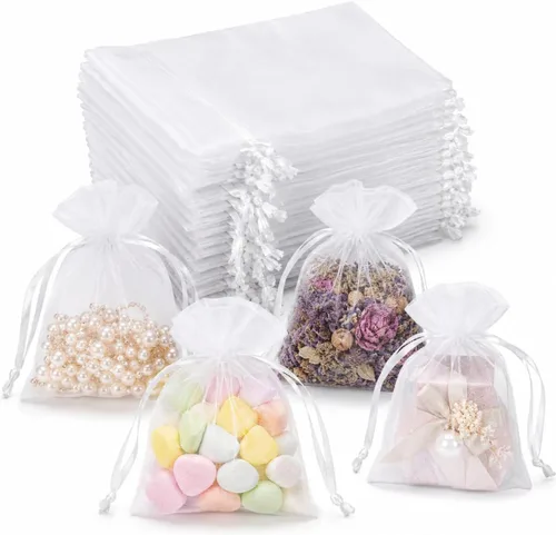 Miniatura 16 de Hopttreely 50 bolsas de organza - 4x4.72 pulgadas (10x12cm) bolsitas con cordón para joyería para bodas, fiestas, festivales y regalos