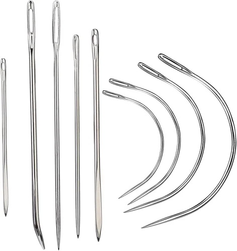 Miniatura 9 de 20 piezas de agujas de coser de cuero, kit de agujas de coser de alta resistencia incluye aguja de cuero curvada, aguja de saco, aguja de coser a