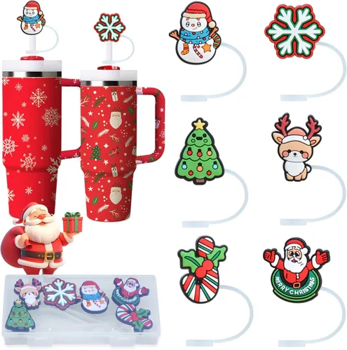 Tapa superior de pajita de silicona de Navidad para vaso Stanley Cup de 30 y 40 oz, accesorios para termos, tapas de cubierta a prueba de polvo,