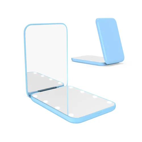 Miniatura 12 de WOBSION Espejo pequeño con luces, espejo de maquillaje compacto LED, mini espejo de viaje 1x/3x con aumento, portátil para bolso, bolsillo, regalos