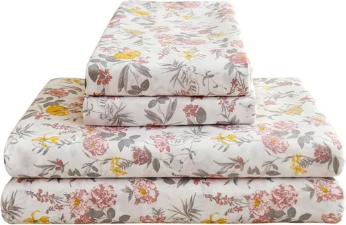 Miniatura 115 de Viviland Juego de sábanas de 3 piezas con estampado botánico de mariposas y flores rosas y moradas, sábanas de microfibra suave y transpirable