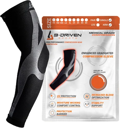 B-Driven Sports Manga de compresión para brazo para hombres y mujeres, grado médico 20-30mmHg para soporte de bíceps, antebrazo y codo, 4 colores