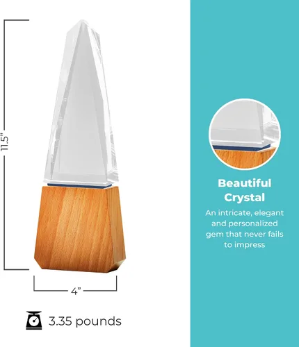 Miniatura 2 de Baudville Trofeo grabado personalizado, base de madera y cristal acentuado azul, diseño moderno