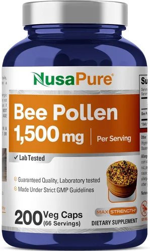 NusaPure Polen de abeja 1500mg 200 cápsulas vegetales (100% vegetariano, sin OMG, vegano) Proteínas naturales, aminoácidos